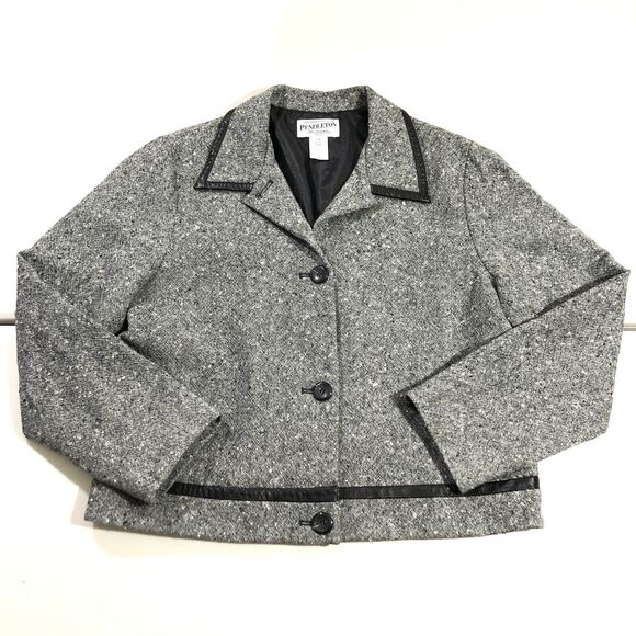 Pendleton Jackets & Blazers - Pendleton Blazer Women 12 Petite Gray Heathered Plaid Virgin Wool Jacket VTG